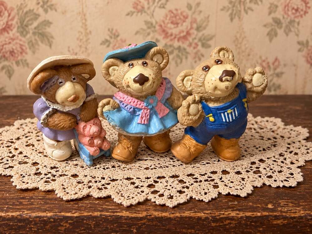 Vintage 1986 Furskins Teddy Bear Mini PVC Figures Lot of Three